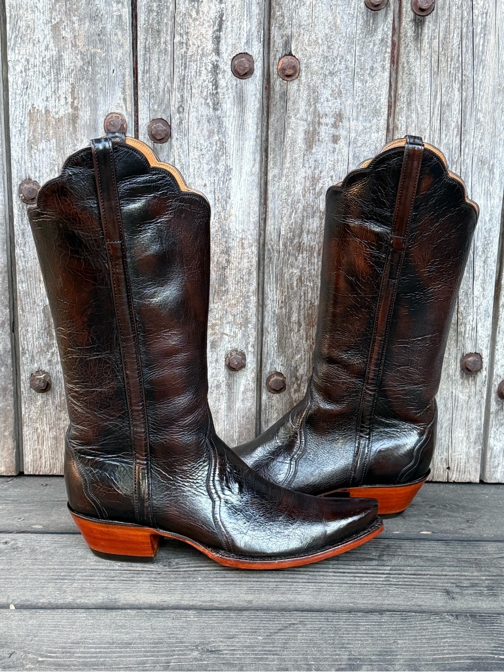 Very Rare Lucchese Classics Teak Colored Buffalo Leather Women's Cowboy Boots - Picture 2 of 9